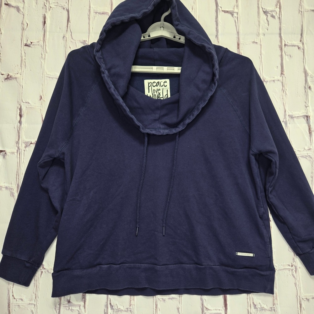Peace Love World‎ Navy Blue Cowl Neck Hoodie Sweatshirt Womens Size L Casual